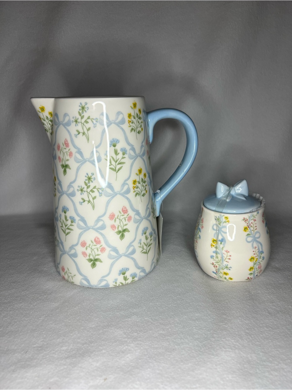 Hobby Lobby Pastel Floral Ceramic Pitcher and Sugar Jar Set